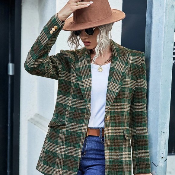 Vintage Talbots Plaid Green Tan Blazer Size 14 - Picture 10 of 10